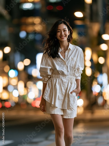 young woman walking on the street, tokyo, japan