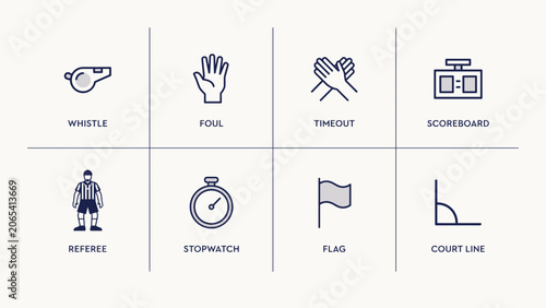 Basketball referee foul icon set – Great for game administration tools, rule tracking databases, or sports journalism.