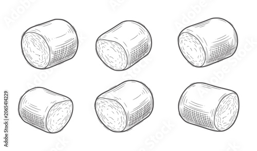 Obraz na płótnie Six cylindrical marshmallows in a grid pattern food sweet dessert treat