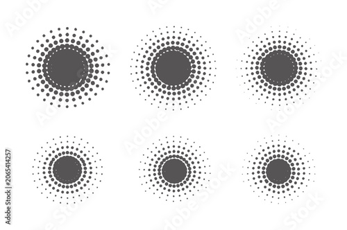 Tableau sur toile Six grey circular halftone patterns radiating outwards white circle
