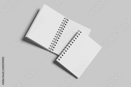 spiral blank notebook on gray background desk for mockup