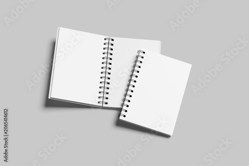spiral blank notebook on gray background desk for mockup