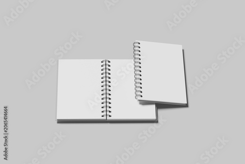 spiral blank notebook on gray background desk for mockup
