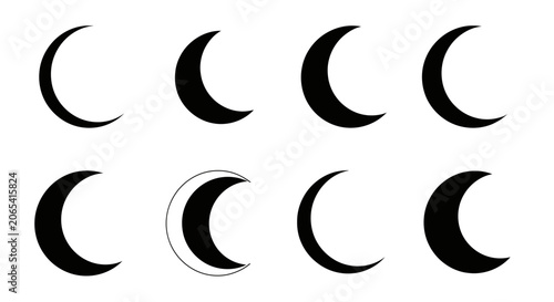 Tableau sur toile Phases of the Moon Icon Set: Crescent, Gibbous, Full Moon, New Moon, Waxing, Wan