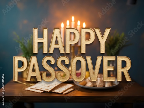 Happy Passover Golden Glow Typography Poster