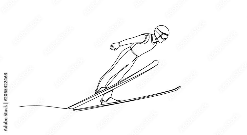 Obraz premium Ski Jumper Flying Silhouette - Minimalist Line Art