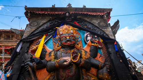 Tableau sur toile Ancient idol of Shree Kaal Bhairav, a fierce Hindu deity, at Kathmandu Durbar Sq