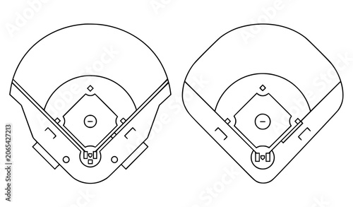 Photos Baseball field diagrams overhead view of two infield layouts in black and white