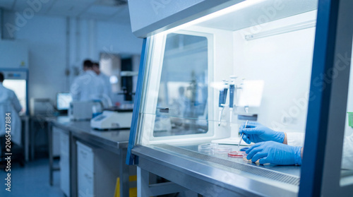 Microbiology Research in Sterile Biosafety Cabinet of Modern Laboratory
