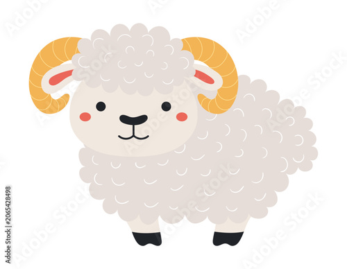 2027 Chinese zodiac sign, cute ram, sheep, lamb illustration isolated. Kawaii...