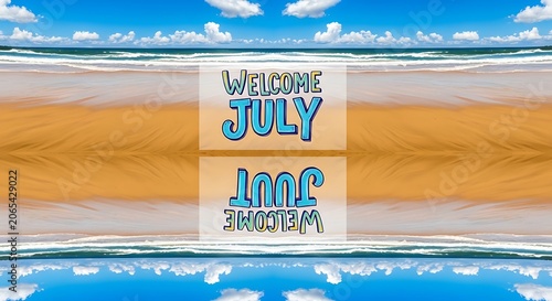 July summer greeting with warm sunrise and blue sky.