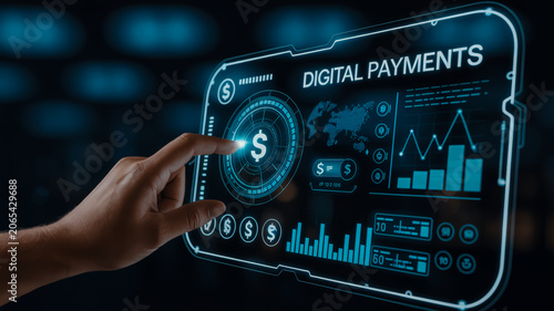 Digital payments interface with futuristic dashboard