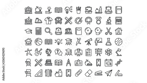 Fotografi Comprehensive collection of education and school themed line icons representing