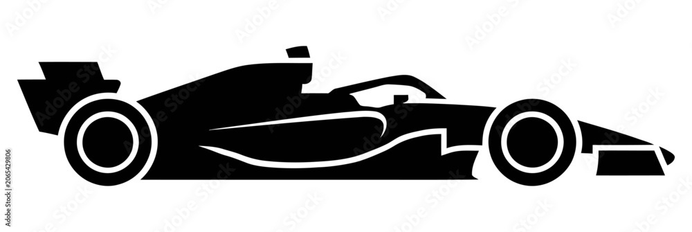 Naklejka premium Formula one race car side view vector graphic, fast motorsport vehicle silhouette design
