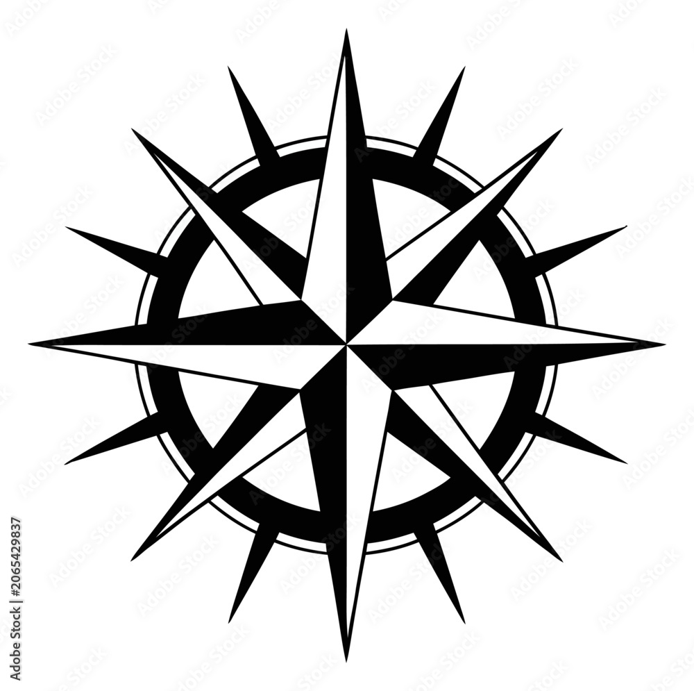 Fototapeta premium Classic nautical compass rose vector icon for navigation and travel map design elements