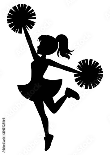 Tableau sur toile Cheerleader silhouette vector with pom poms jumping for school sports events