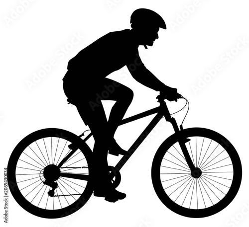 Black silhouette vector graphic of a cyclist riding a mountain bike