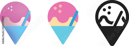 Ice Cream Cone Icons Set. Gradient, Flat, Outline. Kids Birthday Summer Dessert Graphics. Frozen Treat Illustration, Mobile App Interface. Children's Educational Content, Restaurant and Cafe Menu Food