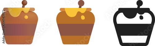 Honey Pot Icons Set, Gradient, Flat, Outline. Kids Natural Dessert Design, Sweet Food Graphics, Organic Mobile App Interface, Web Design. Children's Educational, Bakery and Wellness Menu Food Template