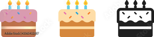 Birthday Cake Icons Set in Gradient, Flat, Outline. Kids Celebration, Candle Lit Dessert Graphics. Party Occasion, Mobile App, Web Design, Children Event Planning, Bakery and Food icon Illustration UI