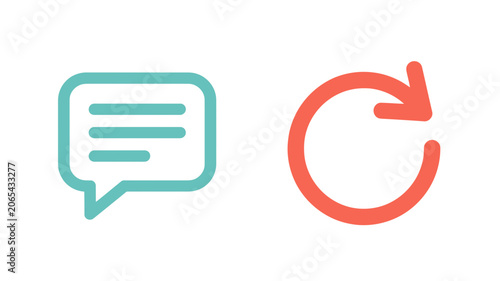 Digital communication icons with a teal speech bubble for messaging and a red refresh arrow