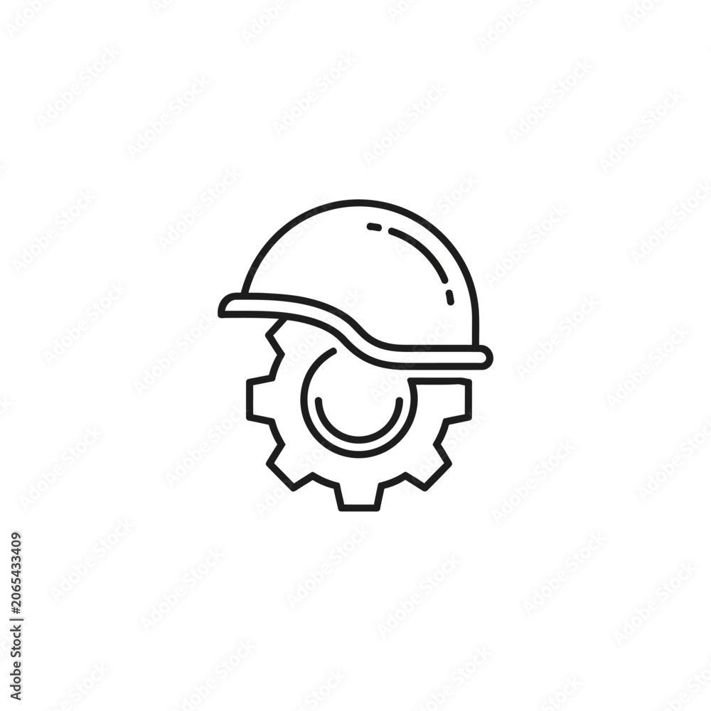 Fototapeta premium Industrial engineering icon with safety helmet and gear wheel