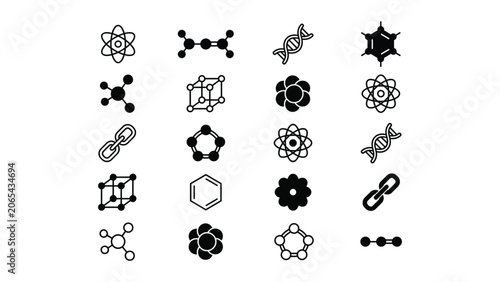 Foto Modern scientific and technology vector icon set featuring atoms molecules DNA a