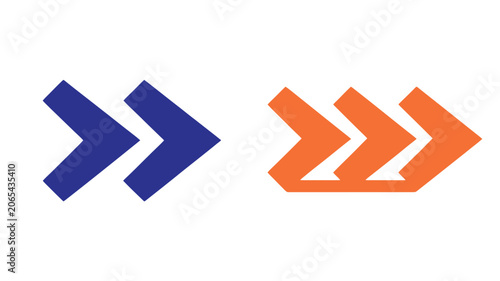 Vector set of directional arrow symbols including blue double arrows and orange triple arrows
