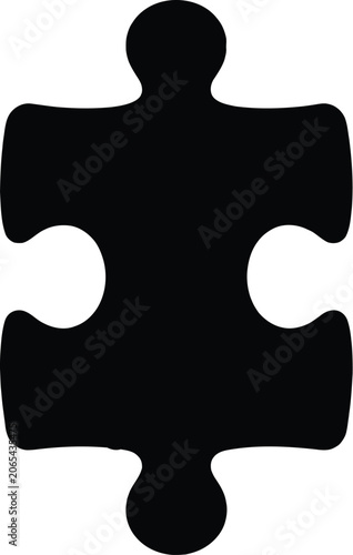 Black silhouette puzzle piece isolated vector graphic for design and problem solving