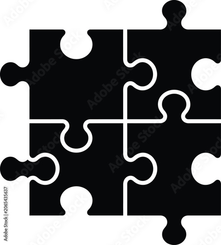 Black silhouette puzzle pieces interlocking