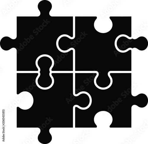 Black silhouette puzzle pieces interlocking game concept with minimalist design