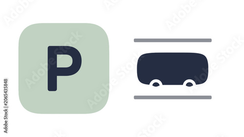 Parking Sign and Car in Spot Vector Icons for Transport Navigation