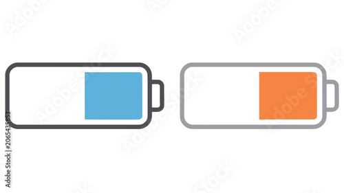 Battery Level Indicators with Blue and Orange Charge Status Vector Icons