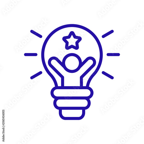 Creative idea light bulb icon with hands and star isolated on transparent background