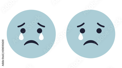 Blue crying emoji faces vector set depicting sadness and emotional distress on white background