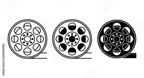 Film Reel Icons, Vintage Cinema Reels, Retro Movie Reels, Black and White Vector Graphics