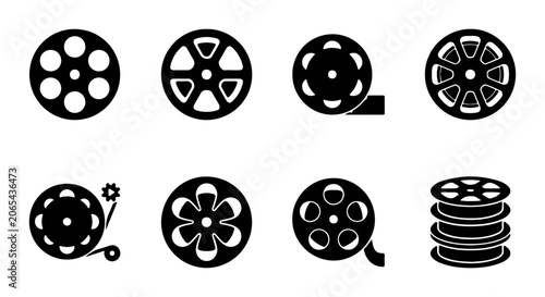 Film Reel Icons, Cinema Projector Reels, Vintage Movie Reels, Retro Film Stock Collection