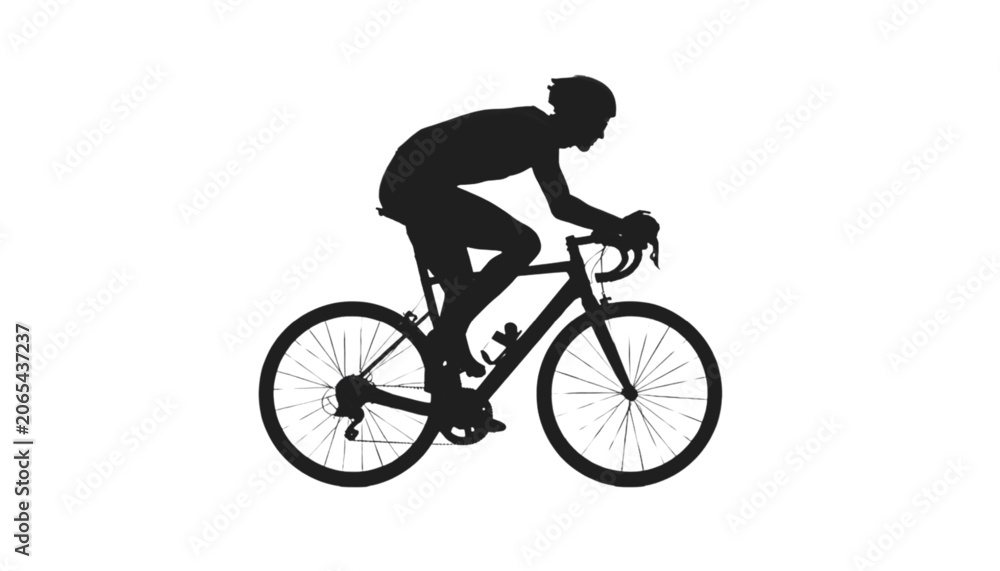 Obraz premium Bicyclist silhouette moves forward on a high performance road bike to show professional training.