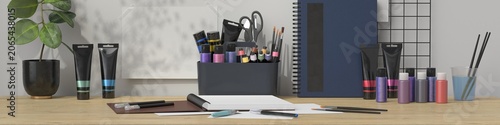 Minimal Creative Studio Workspace Mockup with Art Supplies and Blank Poster Templates