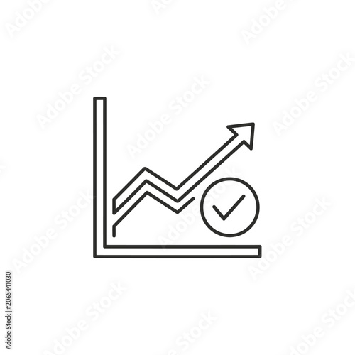 Line icon of rising business graph with checkmark symbol