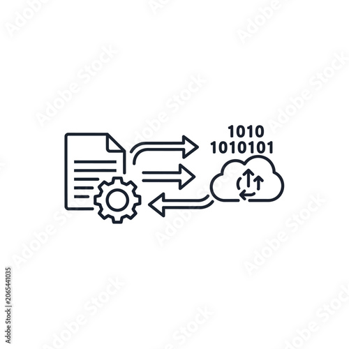 Line icon showing document processing and cloud data migration