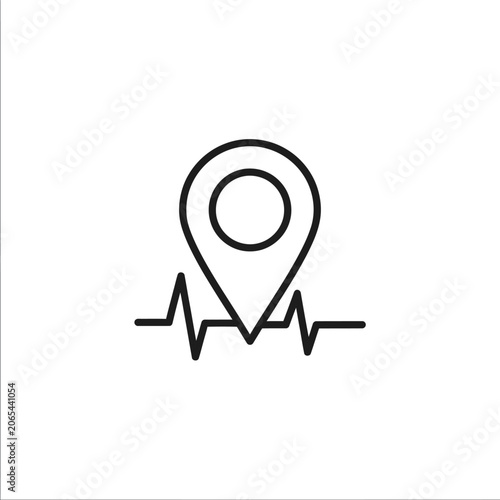 Location map pin with heartbeat pulse line vector icon