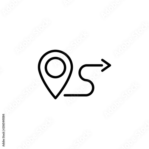 Location map pin with navigation route arrow line icon