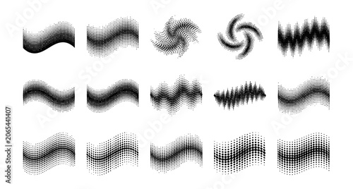 Collection of Various Abstract Monochrome Graphic Wave Elements