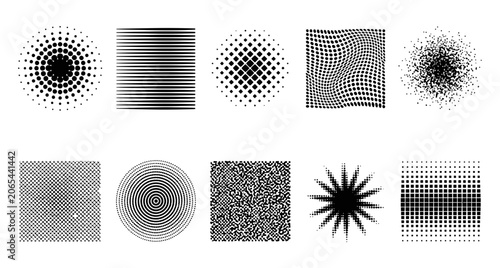 Collection of Abstract Geometric Halftone Pattern Elements