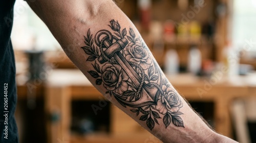 Anchor and Roses Tattoo on Arm - Nautical Floral Ink Design