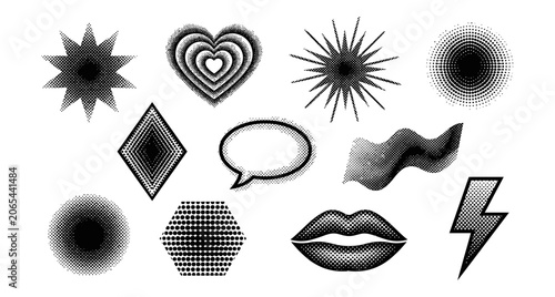 Set of Retro Y2K Aesthetic Shapes and Abstract Graphic Icons