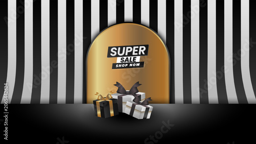 realistic black and white podium with copy space