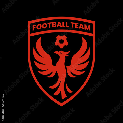 Football team logo design with phoenix and soccer ball football athletic competition tournament strength mythical