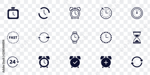 Obraz na płótnie Essential Time Vector Icons Clocks, Alarms, Stopwatch, Hourglass, Speed Manageme
